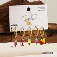 1 Set Beach Simple Style Ice Cream Dolphin Hippocampus Enamel Plating Stainless Steel 14k Gold Plated Drop Earrings sku image 1
