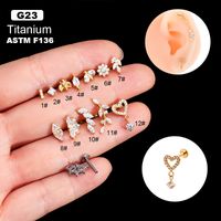1 Piece Ear Cartilage Rings & Studs IG Style Vintage Style Leaves Heart Shape Bee Pure Titanium Plating Inlay Zircon main image 2