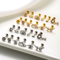 1 Piece Ear Cartilage Rings & Studs IG Style Vintage Style Leaves Heart Shape Bee Pure Titanium Plating Inlay Zircon main image 6