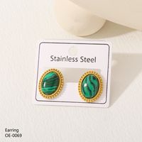 1 Pair Retro Simple Style Oval Plating Inlay 304 Stainless Steel Turquoise Opal 18K Gold Plated Ear Studs main image 6