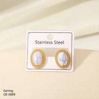 1 Pair Retro Simple Style Oval Plating Inlay 304 Stainless Steel Turquoise Opal 18K Gold Plated Ear Studs main image 5