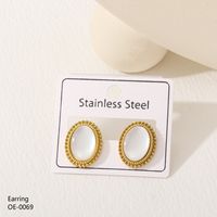 1 Pair Retro Simple Style Oval Plating Inlay 304 Stainless Steel Turquoise Opal 18K Gold Plated Ear Studs main image 7
