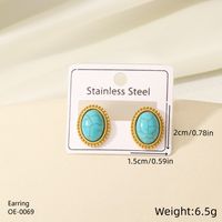 1 Pair Retro Simple Style Oval Plating Inlay 304 Stainless Steel Turquoise Opal 18K Gold Plated Ear Studs main image 2