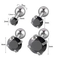 4 Piece Set Retro Round Inlay Stainless Steel Opal Zircon Ear Studs sku image 4