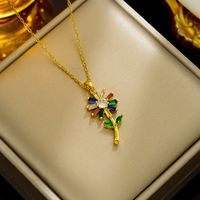 Wholesale Elegant Sunflower Stainless Steel Polishing Plating Inlay 18k Gold Plated Zircon Pendant Necklace main image 6