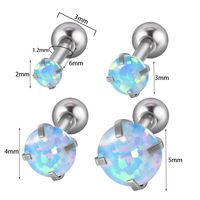 4 Piece Set Retro Round Inlay Stainless Steel Opal Zircon Ear Studs sku image 6