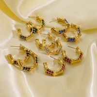 1 Pair Simple Style Commute Color Block Inlay 304 Stainless Steel Rhinestones 14K Gold Plated Ear Studs main image 1