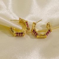 1 Pair Simple Style Commute Color Block Inlay 304 Stainless Steel Rhinestones 14K Gold Plated Ear Studs main image 5