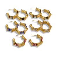 1 Pair Simple Style Commute Color Block Inlay 304 Stainless Steel Rhinestones 14K Gold Plated Ear Studs main image 6