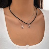 Simple Style Irregular Geometric Star Pu Alloy Leather Wax Line Women's Double Layer Necklaces main image 3