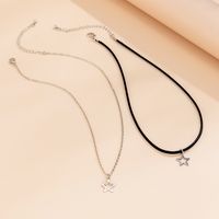 Simple Style Irregular Geometric Star Pu Alloy Leather Wax Line Women's Double Layer Necklaces main image 4