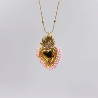 Vintage Style Heart Shape Copper Gold Plated Seed Bead Pendant Necklace In Bulk main image 8