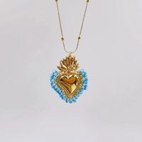 Vintage Style Heart Shape Copper Gold Plated Seed Bead Pendant Necklace In Bulk main image 3