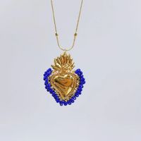 Vintage Style Heart Shape Copper Gold Plated Seed Bead Pendant Necklace In Bulk main image 4