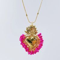 Vintage Style Heart Shape Copper Gold Plated Seed Bead Pendant Necklace In Bulk sku image 2