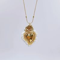 Vintage Style Heart Shape Copper Gold Plated Seed Bead Pendant Necklace In Bulk main image 5