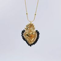 Vintage Style Heart Shape Copper Gold Plated Seed Bead Pendant Necklace In Bulk main image 7