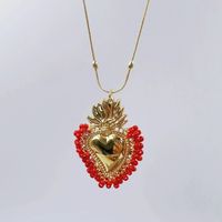 Vintage Style Heart Shape Copper Gold Plated Seed Bead Pendant Necklace In Bulk main image 1
