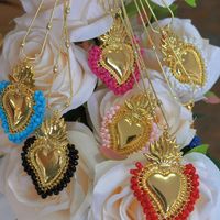 Vintage Style Heart Shape Copper Gold Plated Seed Bead Pendant Necklace In Bulk main image 10