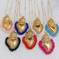 Vintage Style Heart Shape Copper Gold Plated Seed Bead Pendant Necklace In Bulk main image 11
