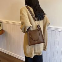Women's Pu Leather Solid Color Basic Vintage Style Sewing Thread Square Zipper Shoulder Bag Square Bag sku image 1