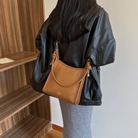 Women's Pu Leather Solid Color Basic Vintage Style Sewing Thread Square Zipper Shoulder Bag Square Bag sku image 2