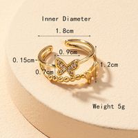 Lady Butterfly Alloy Plating Hollow Out Inlay Artificial Rhinestones 14k Gold Plated Women's Open Rings main image 6