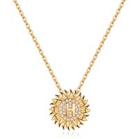 Casual Classic Style Sunflower Letter Copper 14k Gold Plated Zircon Pendant Necklace In Bulk sku image 3
