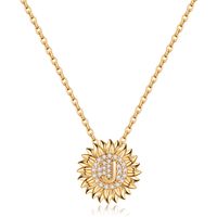 Casual Classic Style Sunflower Letter Copper 14k Gold Plated Zircon Pendant Necklace In Bulk sku image 4