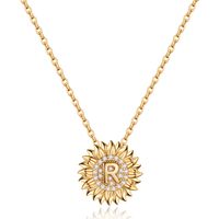 Casual Classic Style Sunflower Letter Copper 14k Gold Plated Zircon Pendant Necklace In Bulk sku image 6