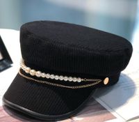 Mujeres Retro Dulce Estilo Británico Color Sólido Perla Cadena Aleros Curvos Sombrero Militar sku image 1