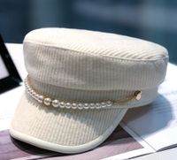 Frau Retro Süss Britischer Stil Einfarbig Perle Kette Gebogene Traufen Militärischer Hut sku image 2