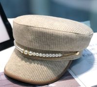 امرأة ريترو حلو أسلوب بريطاني اللون الصامد لؤلؤة سلسلة حواف منحنية قبعة عسكرية sku image 3