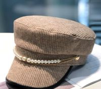 امرأة ريترو حلو أسلوب بريطاني اللون الصامد لؤلؤة سلسلة حواف منحنية قبعة عسكرية sku image 4