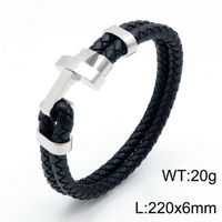 Hip-Hop Retro Color Block Pu Leather Titanium Steel Plating 18K Gold Plated Men's Bracelets sku image 1