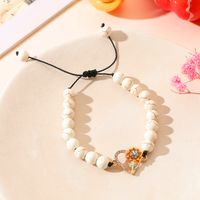 Romantic Pastoral Solid Color Sunflower Heart Shape Stainless Steel Alloy Natural Stone Enamel Plating Inlay Rhinestones Gold Plated Thanksgiving Unisex Drawstring Bracelets main image 1