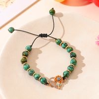 Romantic Pastoral Solid Color Sunflower Heart Shape Stainless Steel Alloy Natural Stone Enamel Plating Inlay Rhinestones Gold Plated Thanksgiving Unisex Drawstring Bracelets main image 7