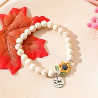 Romantic Pastoral Solid Color Sunflower Heart Shape Stainless Steel Alloy Natural Stone Enamel Plating Inlay Rhinestones Gold Plated Thanksgiving Unisex Drawstring Bracelets main image 8
