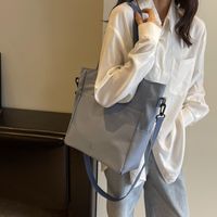 Women's Canvas Solid Color Basic Preppy Style Sewing Thread Square Zipper Shoulder Bag Tote Bag main image 3