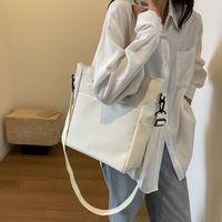Women's Canvas Solid Color Basic Preppy Style Sewing Thread Square Zipper Shoulder Bag Tote Bag main image 4