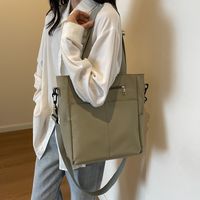 Women's Canvas Solid Color Basic Preppy Style Sewing Thread Square Zipper Shoulder Bag Tote Bag sku image 4