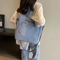 Women's Canvas Solid Color Basic Preppy Style Sewing Thread Square Zipper Shoulder Bag Tote Bag sku image 3