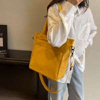 Women's Canvas Solid Color Basic Preppy Style Sewing Thread Square Zipper Shoulder Bag Tote Bag sku image 5