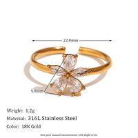 Simple Style Flower Stainless Steel Plating Zircon 18k Gold Plated Open Rings sku image 1