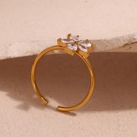 Simple Style Flower Stainless Steel Plating Zircon 18k Gold Plated Open Rings main image 4