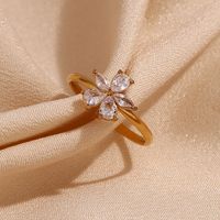 Simple Style Flower Stainless Steel Plating Zircon 18k Gold Plated Open Rings main image 3