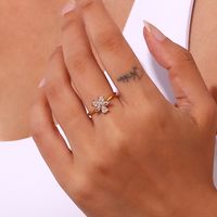 Simple Style Flower Stainless Steel Plating Zircon 18k Gold Plated Open Rings main image 5