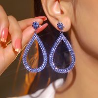 1 Paire Luxueux Brillant Les Gouttelettes D'eau Placage Incruster Alliage Strass Boucles D'oreilles main image 4