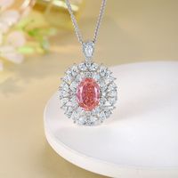 Elegant Sweet Color Block Oval Sterling Silver Plating Inlay High Carbon Diamond Pendant Necklace main image 3