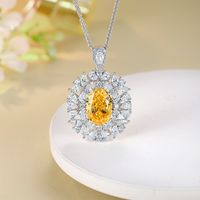 Elegant Sweet Color Block Oval Sterling Silver Plating Inlay High Carbon Diamond Pendant Necklace main image 4